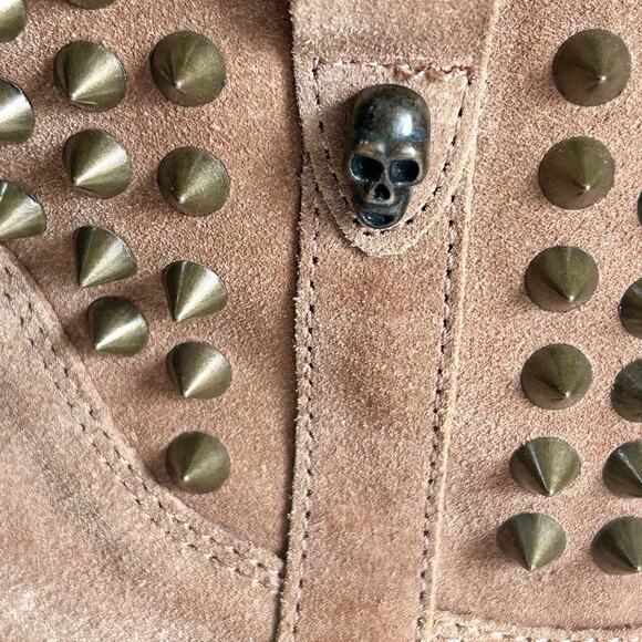 Ash‎ boots women's size 9.5 shearling leather skull studded Yahoo wedge brown - Picture 3 of 16